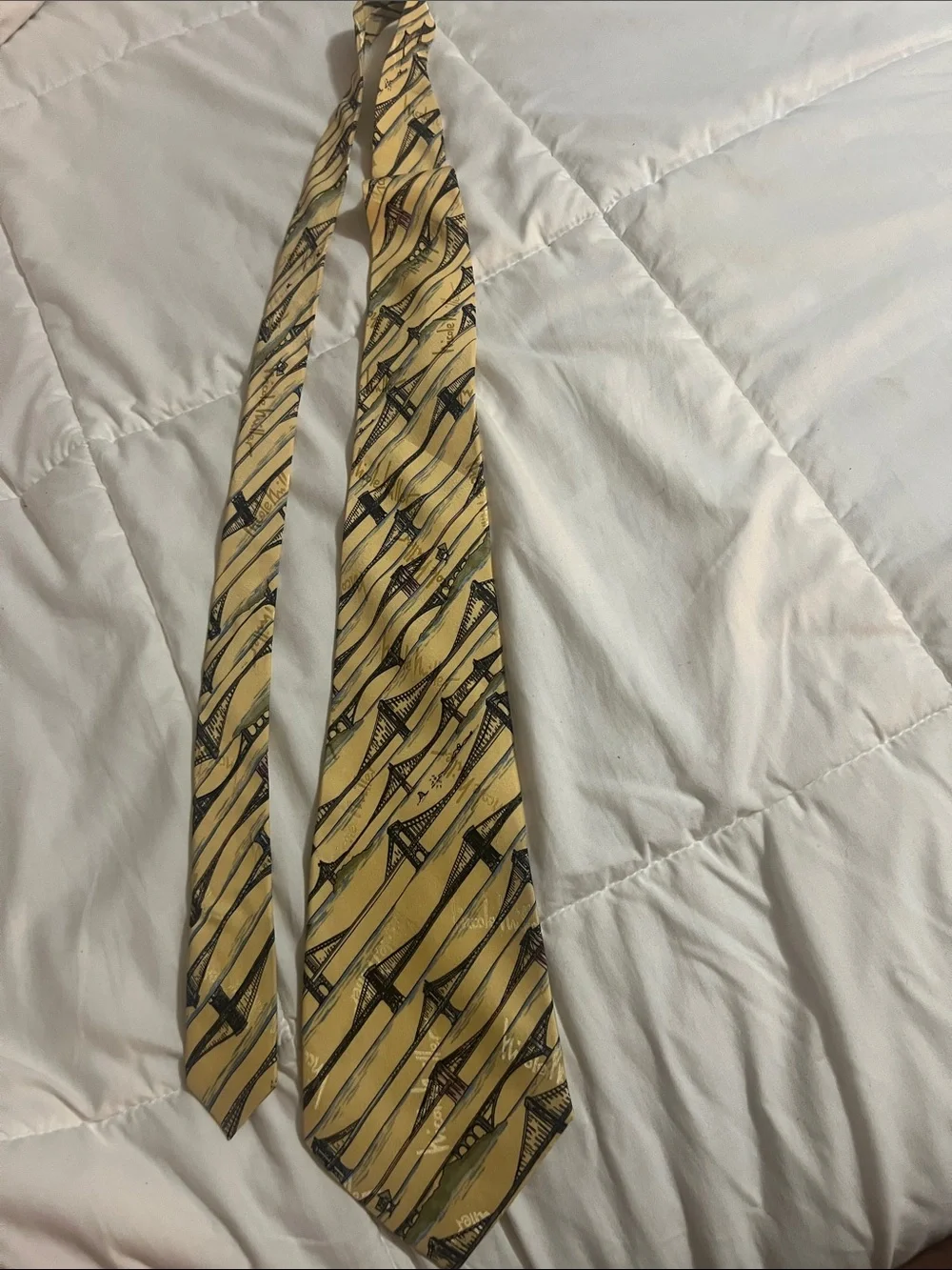Nicole Miller Yellow Silk Tie with Architectural bridge Motif(#39)